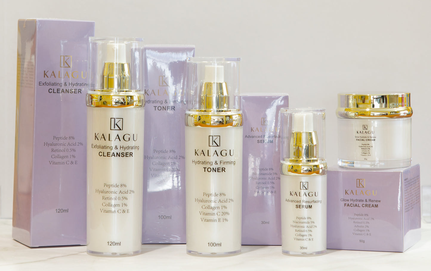 Kalagu Premium Quality Retinol, Peptide and Alpha Arbutin Skin Care Set - Resurfacing, Firming and Nourishing